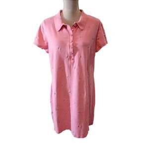Vtg Talbots Pink Palm Tree Embroidered Short Sleeve Polo Dress  Tropical XL